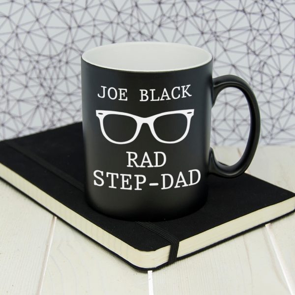 Personalised Rad Step Dad Black Matte Mug