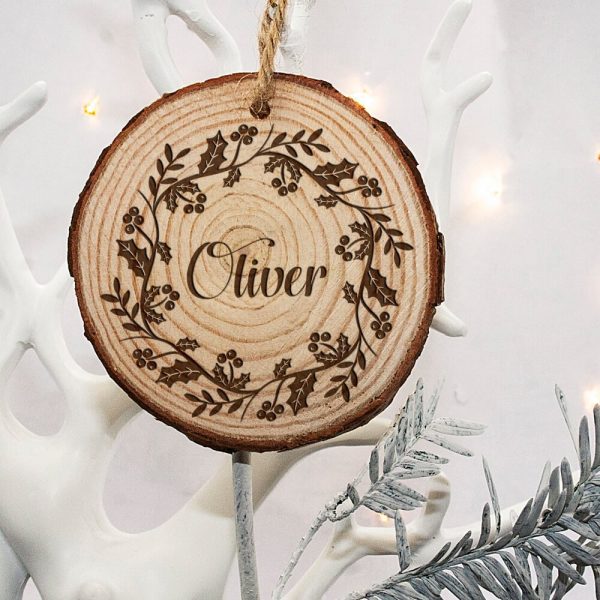 Personalised Engraved Holly Wreath Christmas Tree Decoration