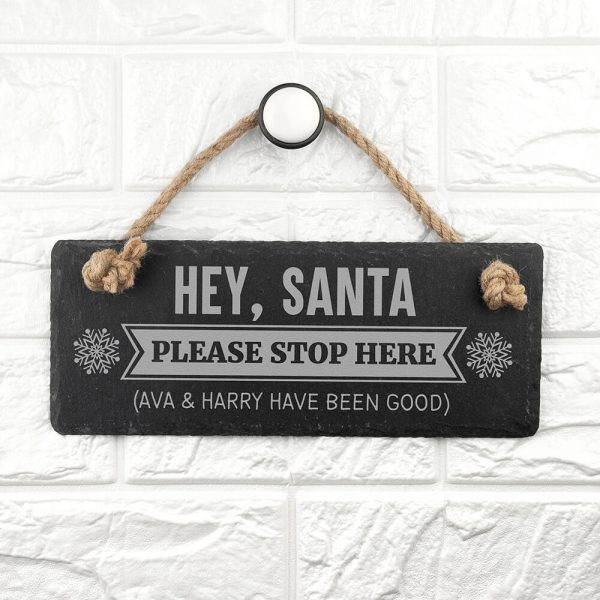 Personalised Hanging Slate Sign – Hey Santa