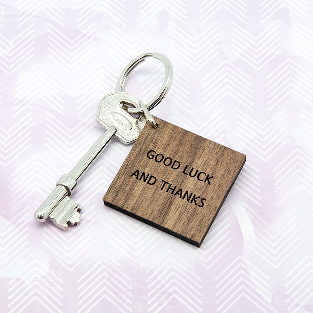 Personalised Wooden Key Ring – Your Message (Square)