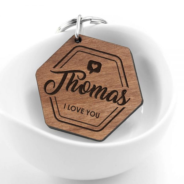 Personalised Wooden Key Ring – I Love You