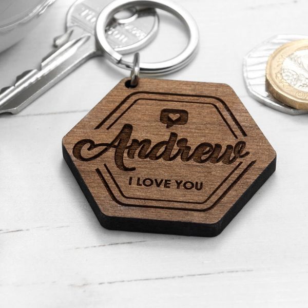 Personalised Wooden Key Ring – I Love You