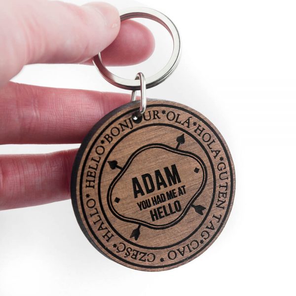 Personalised Wooden Key Ring – Hello