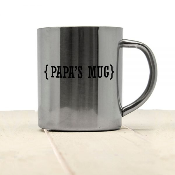Personalised Outdoor Mug (Name) with Swirl Brackets Silver