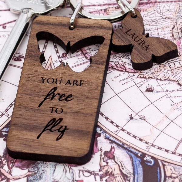 Personalised Wooden Key Ring – Butterfly