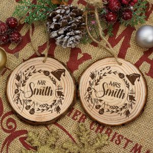 Personalised Engraved Set of Two Couple’s Christmas Tree Decoration