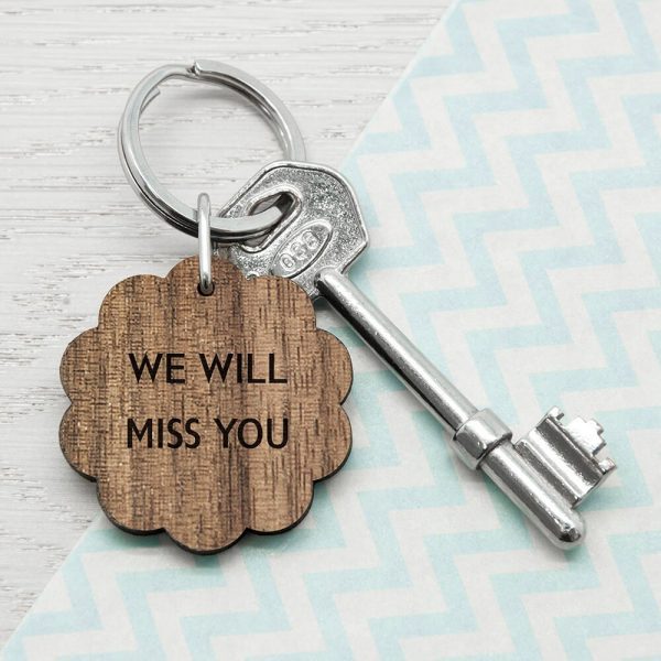 Personalised Wooden Key Ring – Your Message (Flower)