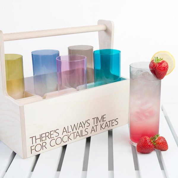 Personalised Cocktail Glasses & Holder – Your Message