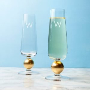 Personalised set of 2 Gold Champagne Glasses – Initial