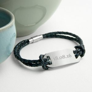 Personalised Mens Leather Statement Bracelet – Your Message