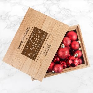 Personalised Oak Photo Keepsake Box – Merry Christmas (Medium)