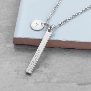 Personalised Matt Vertical Bar Necklace – Initial & Message