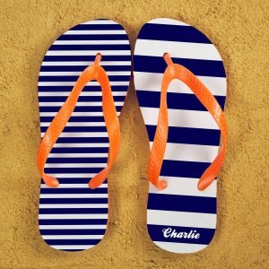 Personalised Adults Flip Flops (Blue) – Striped