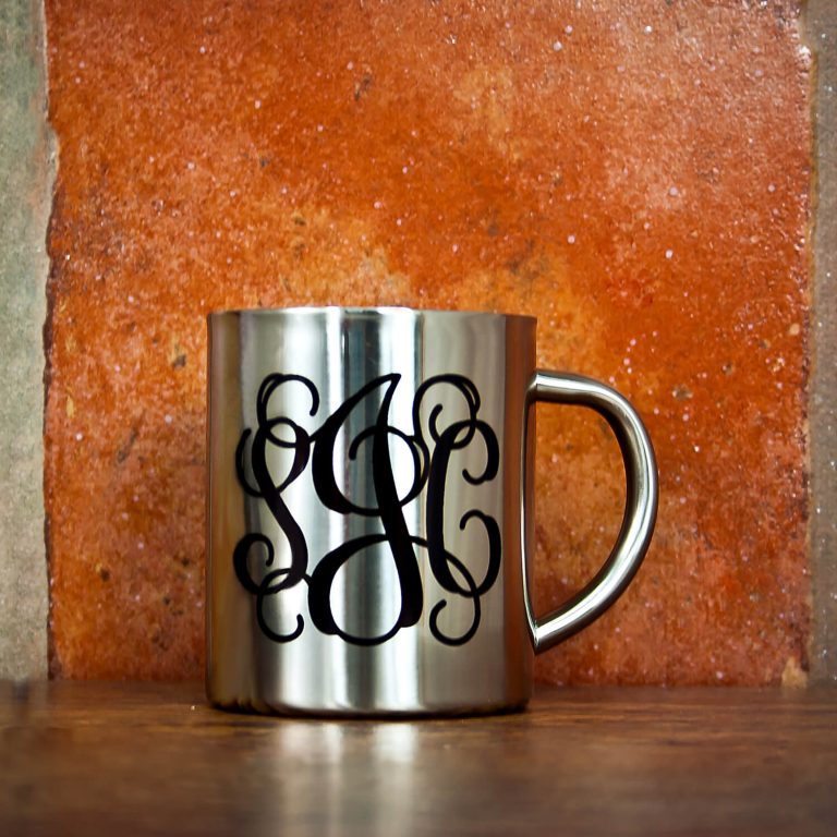Personalised Vine Monogram Silver Outdoor Mug