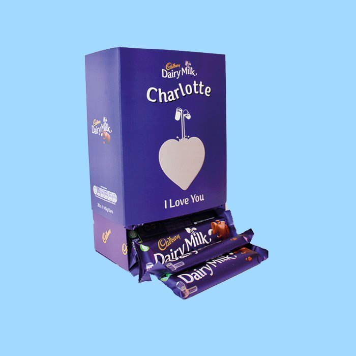 Personalised Box Of Cadbury Dairy Milk Chocolate Bars x20