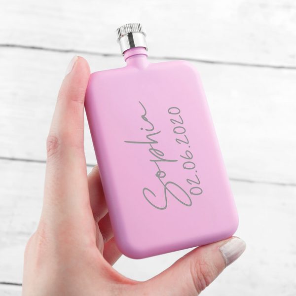Personalised Handwriting Slimline Pink Flask
