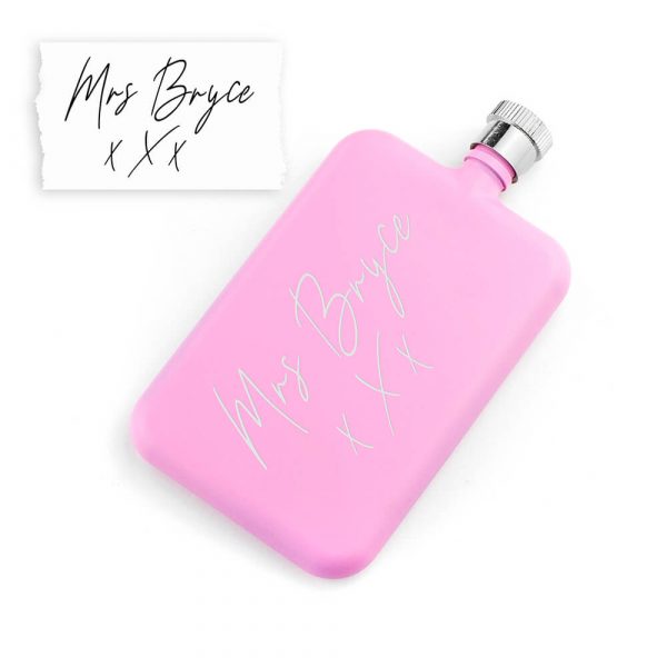 Personalised Handwriting Slimline Pink Flask