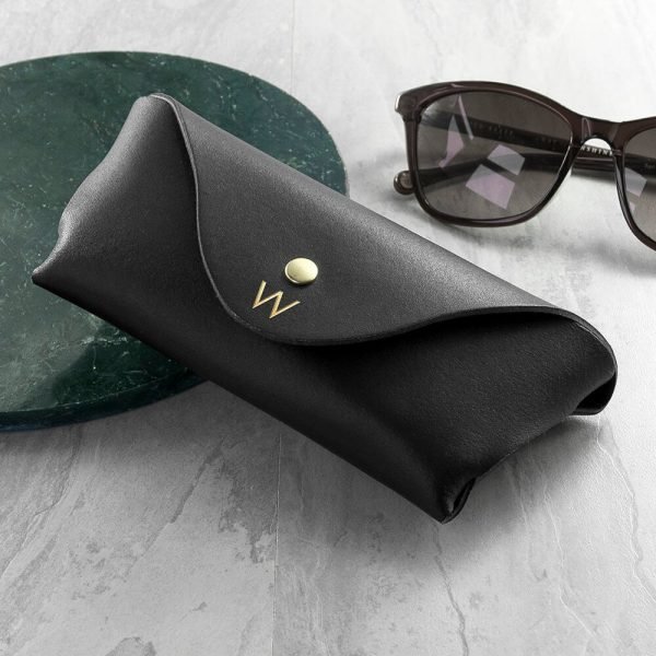 Personalised Luxury Leather Glasses Case – Black