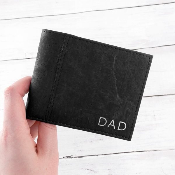 Personalised Natural VEGAN Leather Cork Wallet – Black