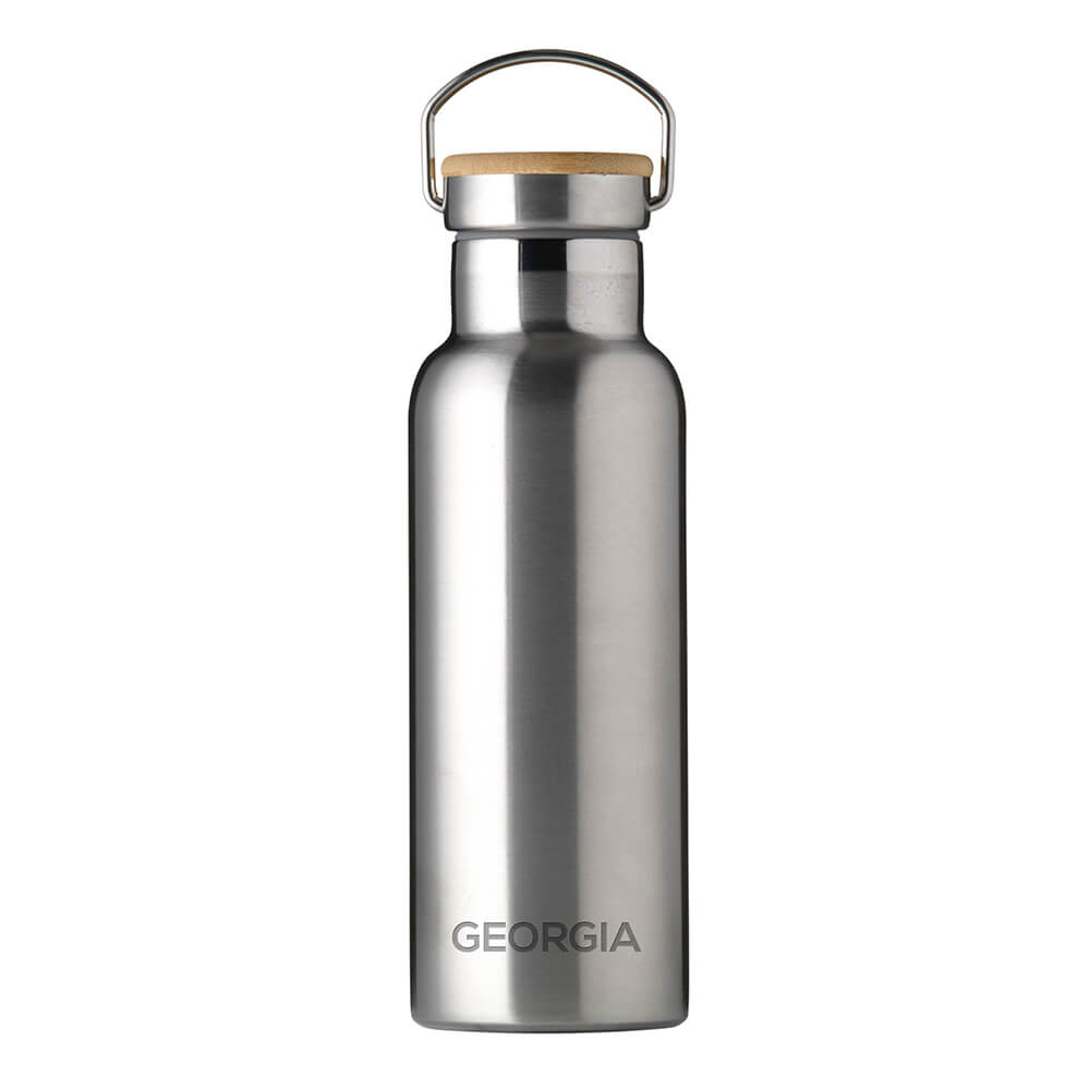 Personalised Insulated Drinks Bottle 500ml – Silver – Small Personalisation