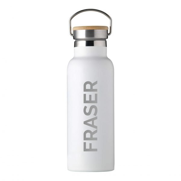 Personalised Insulated Drinks Bottle 500ml – White – Large Personalisation