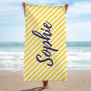 Personalised Yellow Stripes Beach Towel