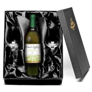 Personalised Vineyard French VDP White Wine with set of Wine Glasses
