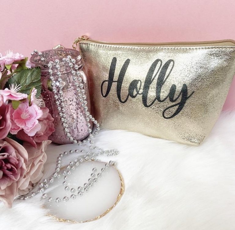 Personalised Shiny Make Up Bag – Gold
