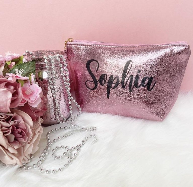 Personalised Shiny Make Up Bag – Pink