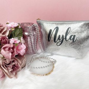 Personalised Shiny Make Up Bag – Silver