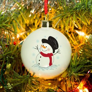 Personalised Traditional Snowman Bone China Bauble