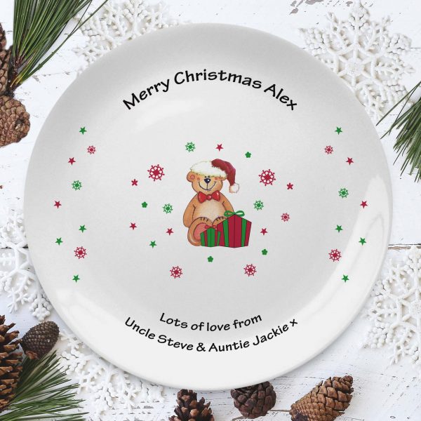 Personalised Christmas Teddy & Hat 8″ Coupe Plate