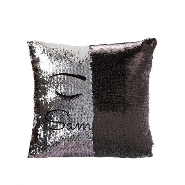 Personalised Eyelash Black Sequin Cushion Cover