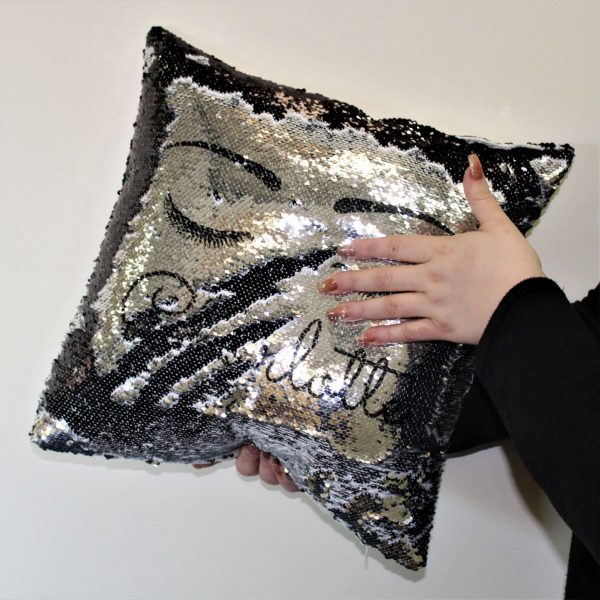 Personalised Eyelash Black Sequin Cushion Cover