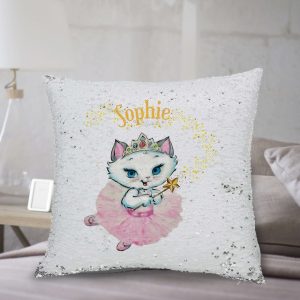Personalised Sits Here Linen Look Cushion