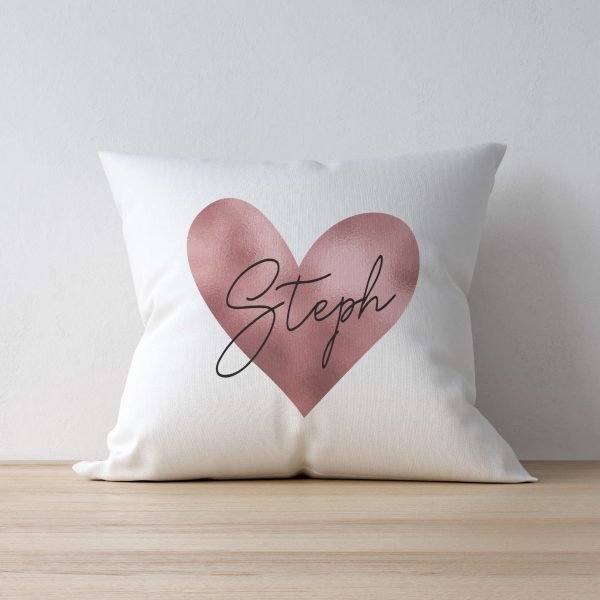 Personalised Rose Gold Heart Cushion Cover