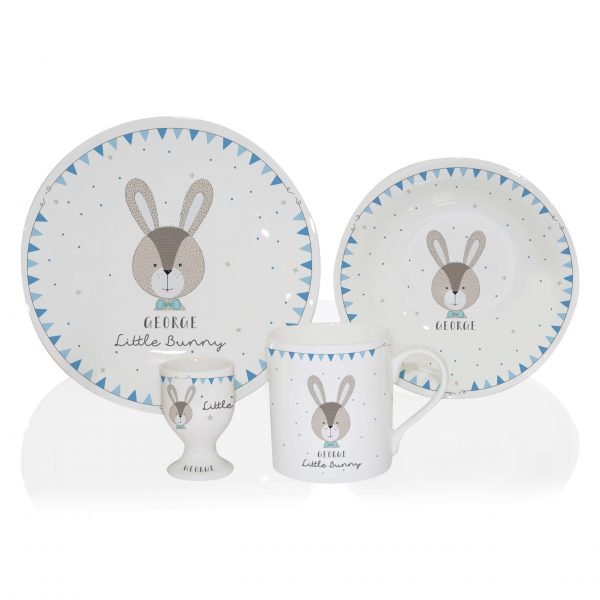 Personalised Little Bunny Blue Breakfast Set