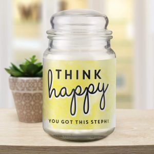 Personalised Think Happy Candle Jar