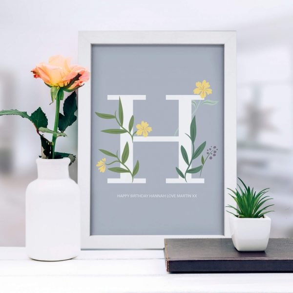 Personalised Floral Initial A3 Framed Print