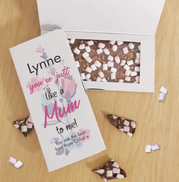 Personalised Just Like A Mum To Me Milk Chocolate Card