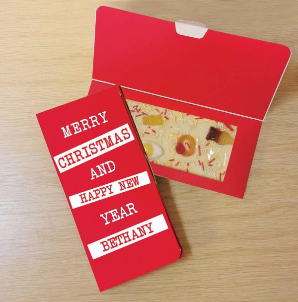 Personalised Merry Christmas Block out White Chocolate Card