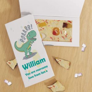 Personalised Dinosaur White Chocolate Card