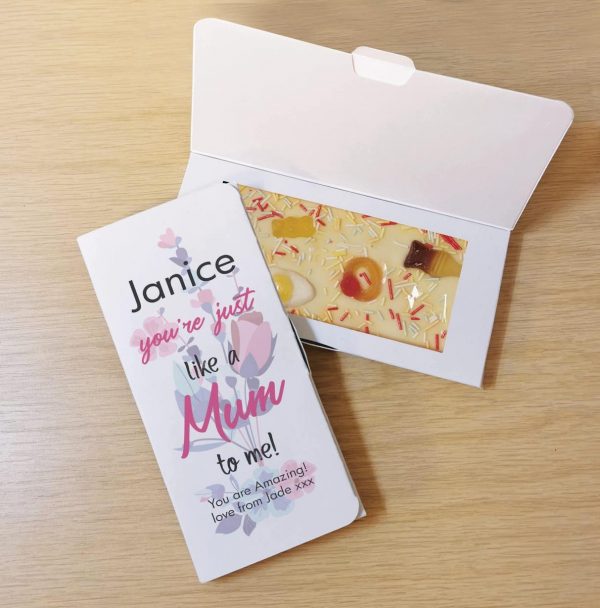 Personalised Just Like A Mum To Me White Chocolate Card