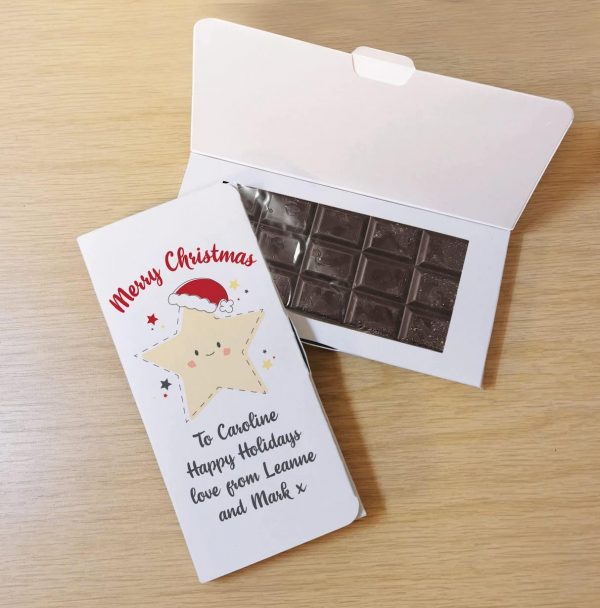 Personalised Merry Christmas Star Dark Chocolate Card