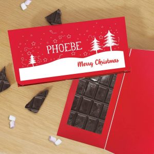 Personalised Merry Christmas Trees Dark Chocolate Card