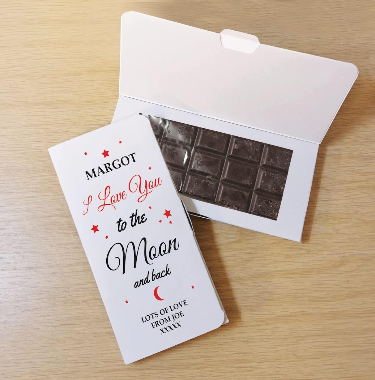Personalised To The Moon & Back Dark Chocolate Card