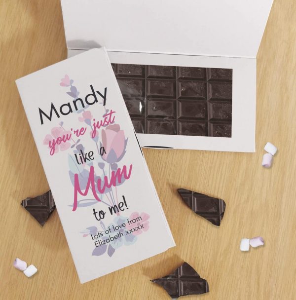 Personalised Just Like A Mum To Me Dark Chocolate Card