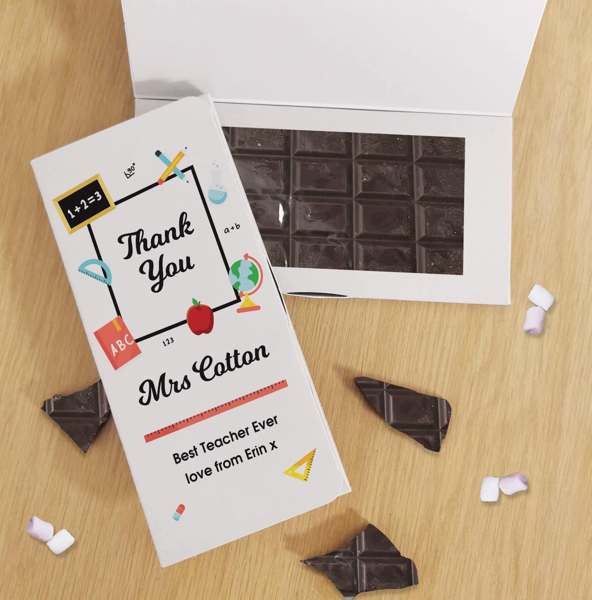 Personalised Thank You Teacher Dark Chocolate Card