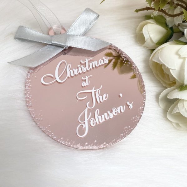 Personalised ‘Christmas At The’ Bauble – Rose Gold