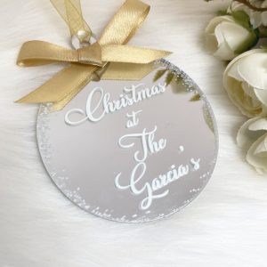 Personalised ‘Christmas At The’ Bauble – Silver